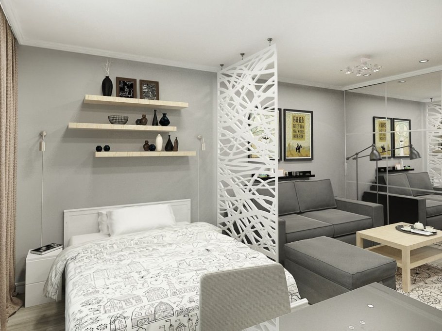 Зонирование освещения в спальне гостиной