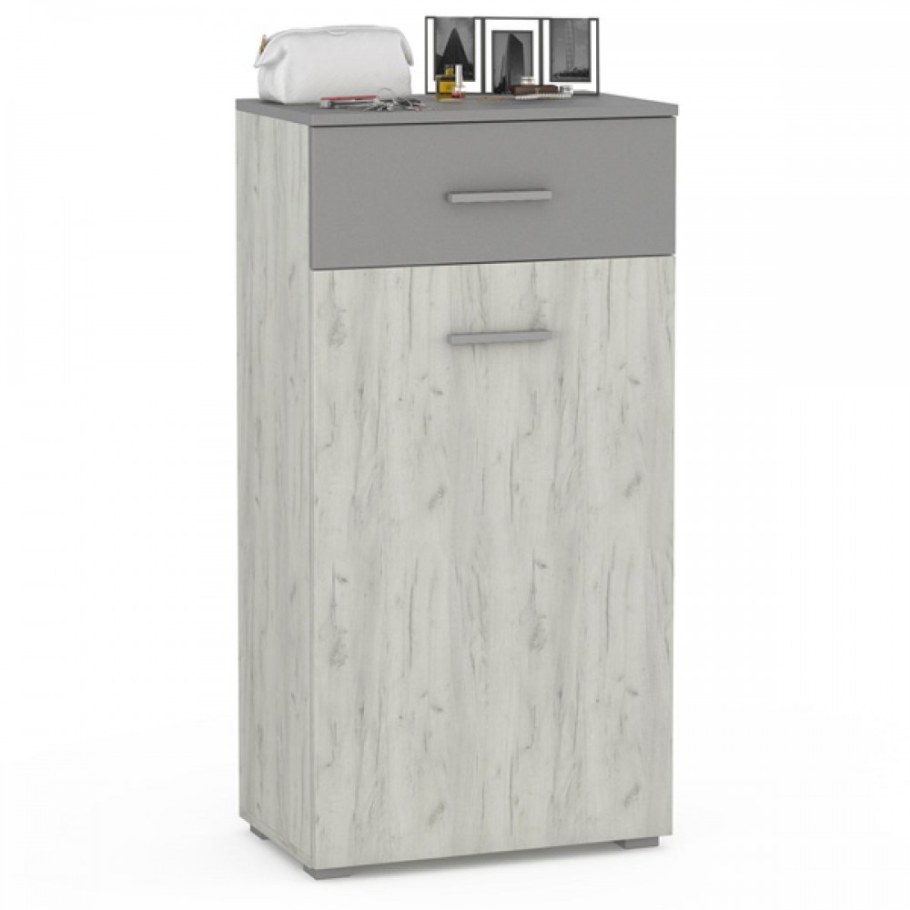 Комод Юнона (дуб белый Craft. Серый шифер) Моби