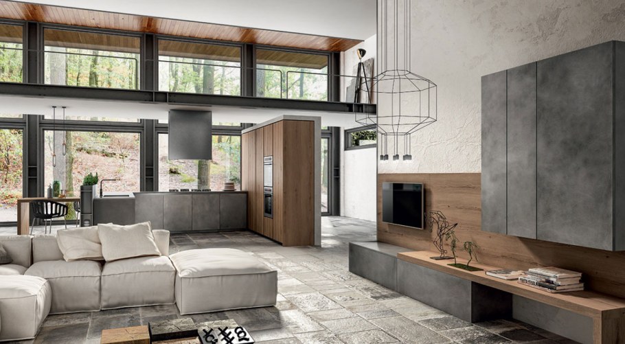 Современный интерьер кухни-гостиной 2022