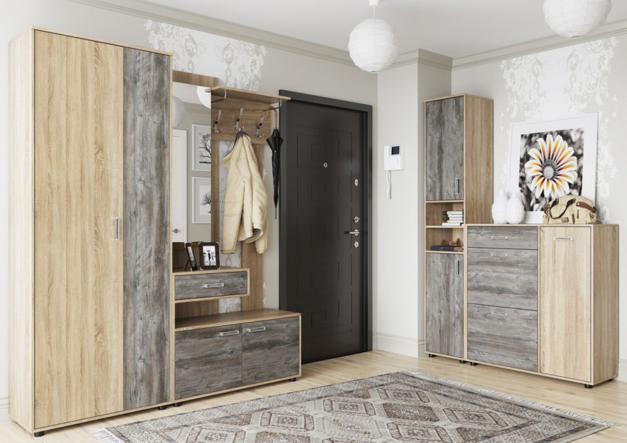 Прихожая"визит-1"вешалка с зеркалом дуб сонома/сосна Джексон