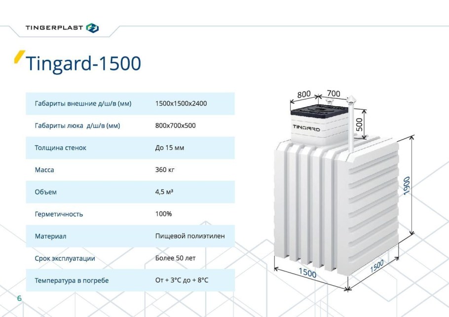 Погреб Тингард 1500 Размеры