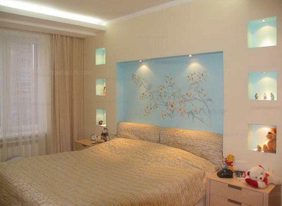 Ниша из гипсокартона в спальне