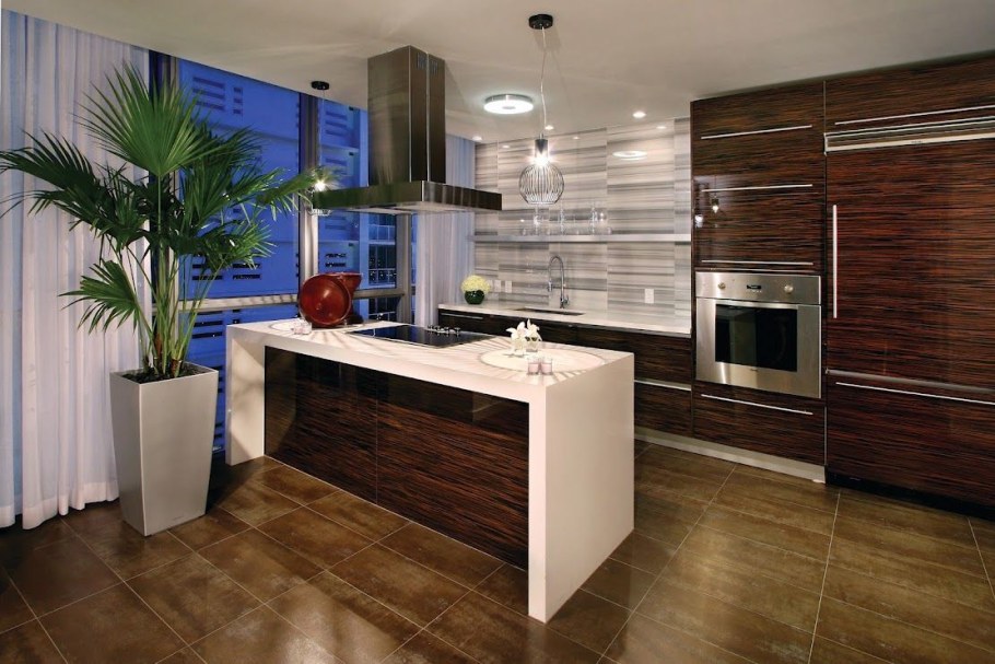 Кухня зебрано с бирюзовым