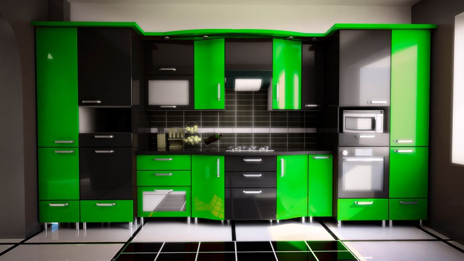 Кухня салатовая с черным