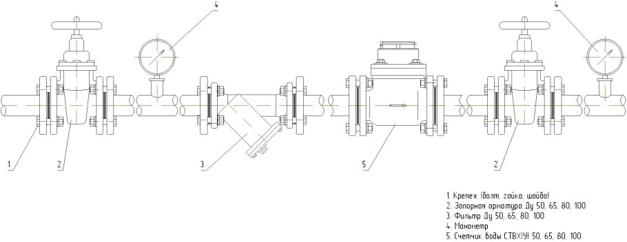 ВСХНК-100/20 счетчик холодной воды комбинированный чертеж