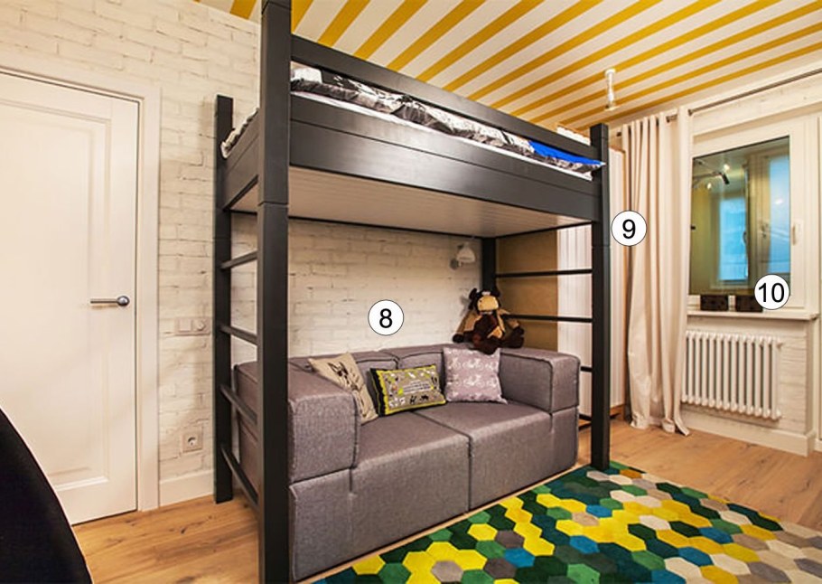 Кровать чердак над диваном