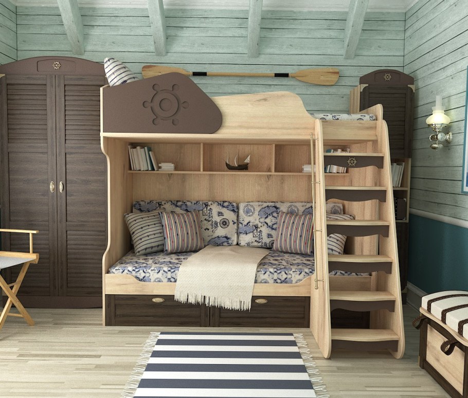 Кровать двухъярусная детская с лестницей