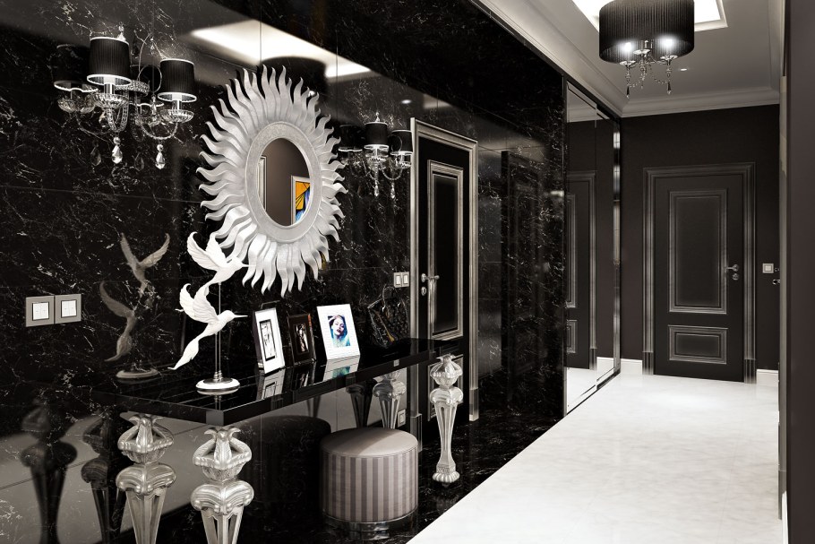 Интерьер прихожей в черно белых тонах