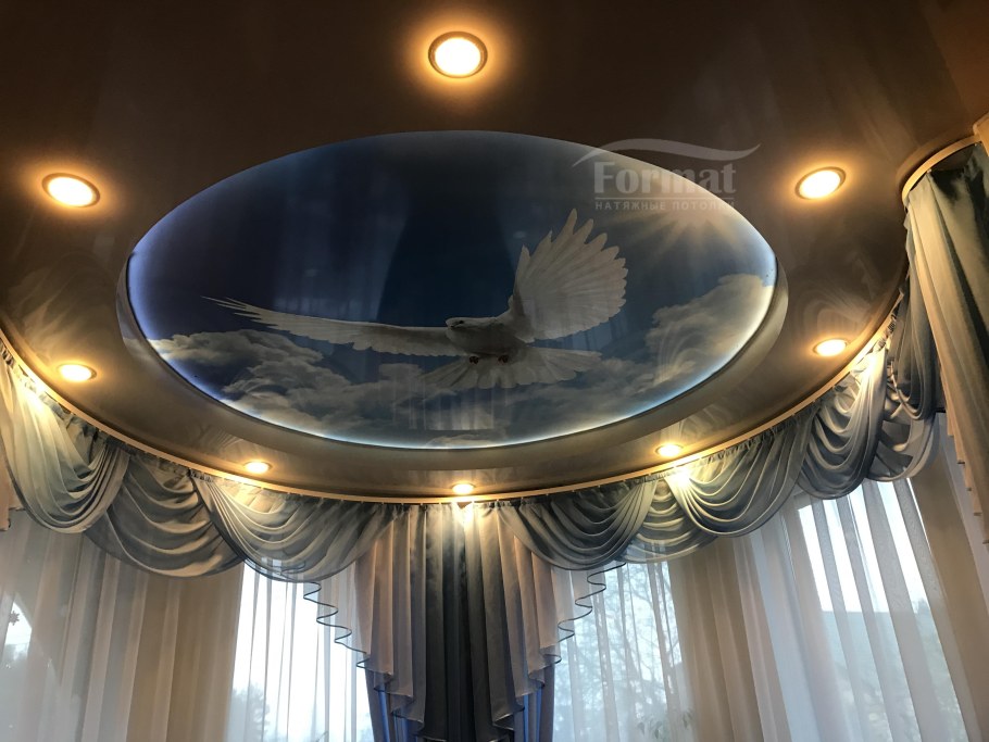 Двухуровневые натяжные потолки с фотопечатью