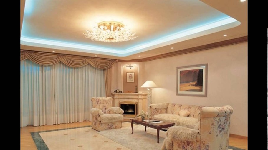 Потолки из гипсокартона с подсветкой для гостиной