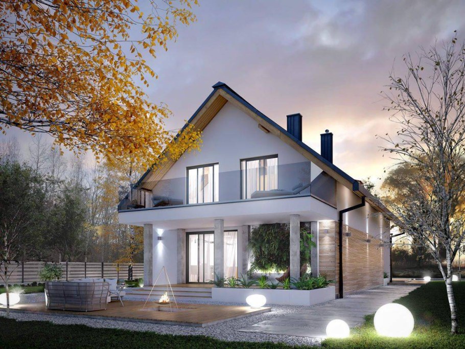 Дом с большими окнами двухэтажный