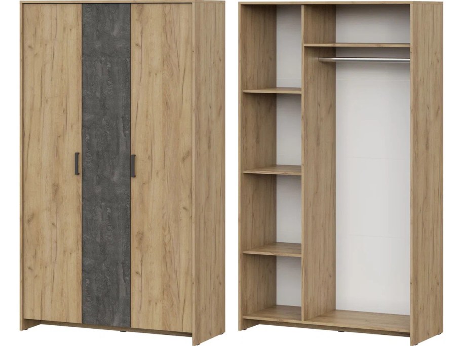 Шкаф трехстворчатый МСП-1 - дуб золотой / камень тёмный