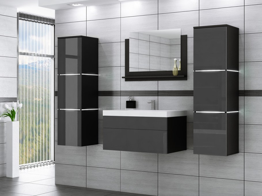 Мебель для ванной комнаты серый глянец