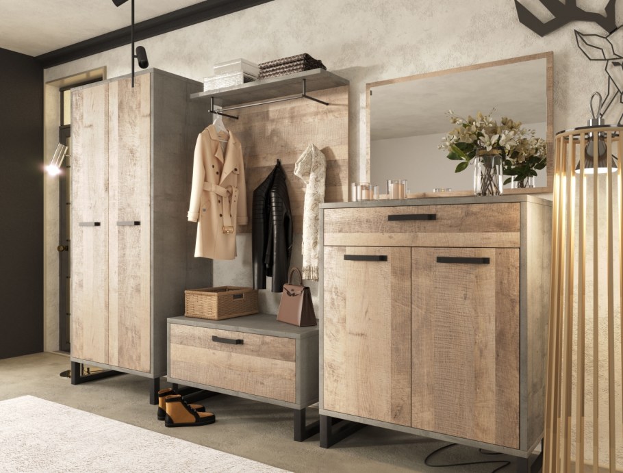 Прихожая "Бари" зеркало (800) - ВУДКОН+дуб гранж