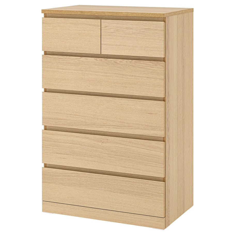 МАЛЬМ комод с 6 ящиками дубовый шпон беленый 80x123 ц