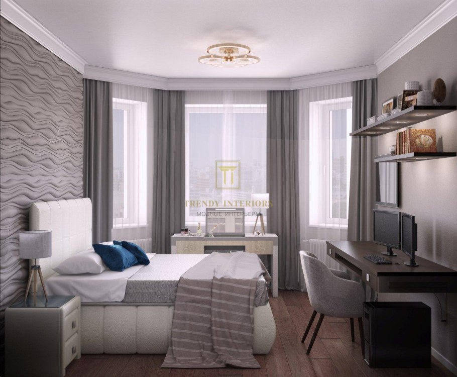 Спальня с эркером в современном стиле