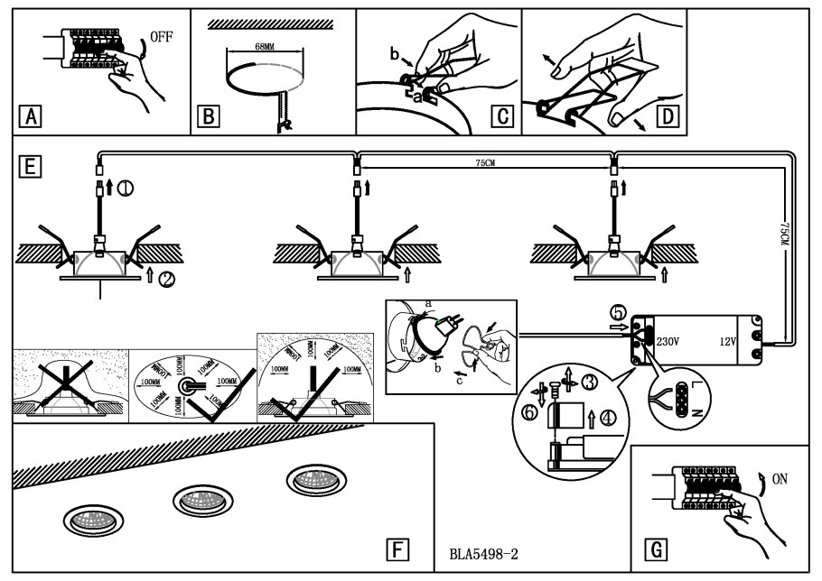 Схема монтажа точечных светильников