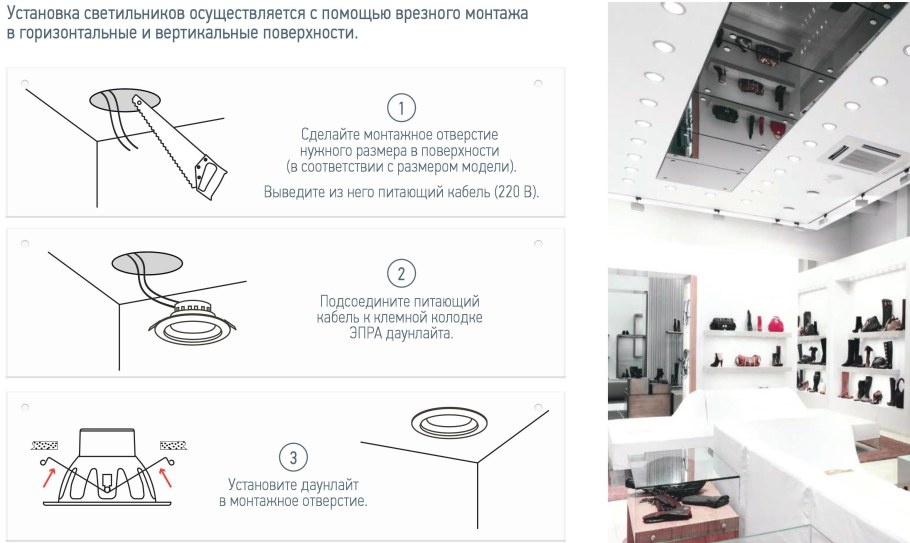 Монтаж светильников в натяжной потолок
