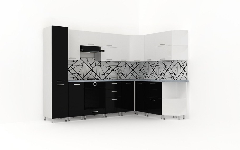 Гарнитур кухонный Натали,белый глянец,черный/базальт r5