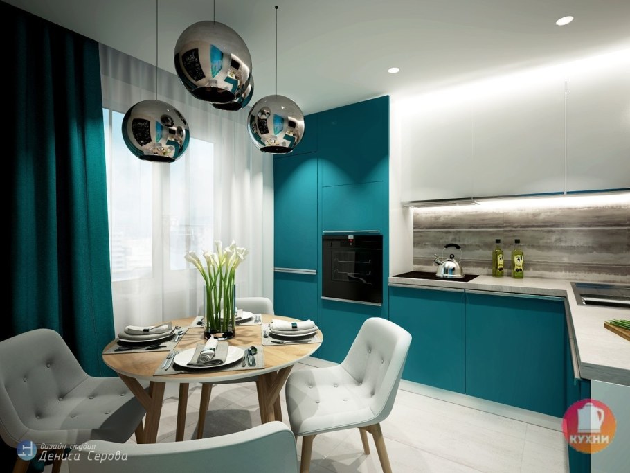 Кухня в бирюзово бежевых тонах