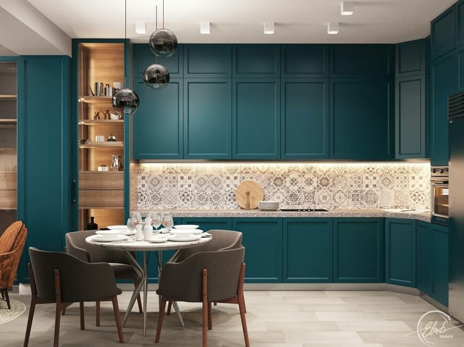 Кухня темная бирюза
