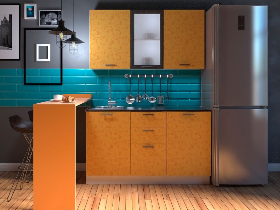 Кухня цвета манго