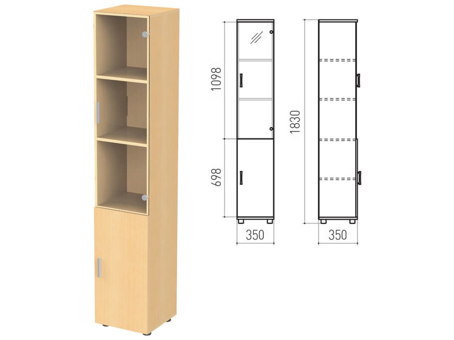 Шкаф закрытый со стеклом «монолит», 740х390х2050 мм, цвет орех Гварнери