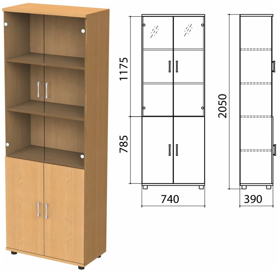 Шкаф закрытый со стеклом «монолит», 740х390х2050 мм, цвет орех Гварнери