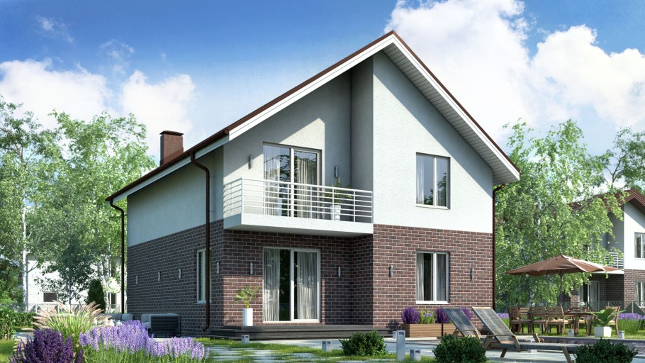 Двухэтажный дом с балконом