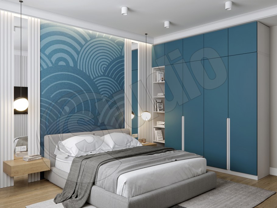 Голубой шкаф в спальне