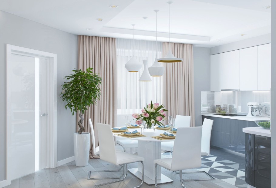 Интерьер кухни в светлых тонах в современном стиле