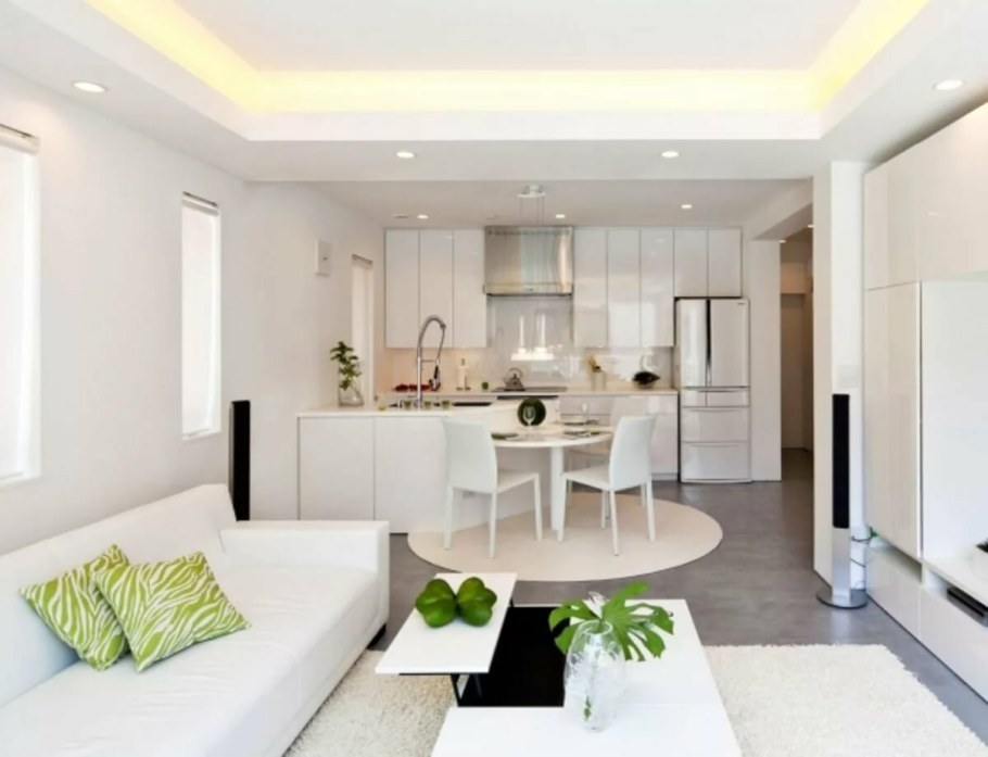 Кухня гостиная в светлых тонах