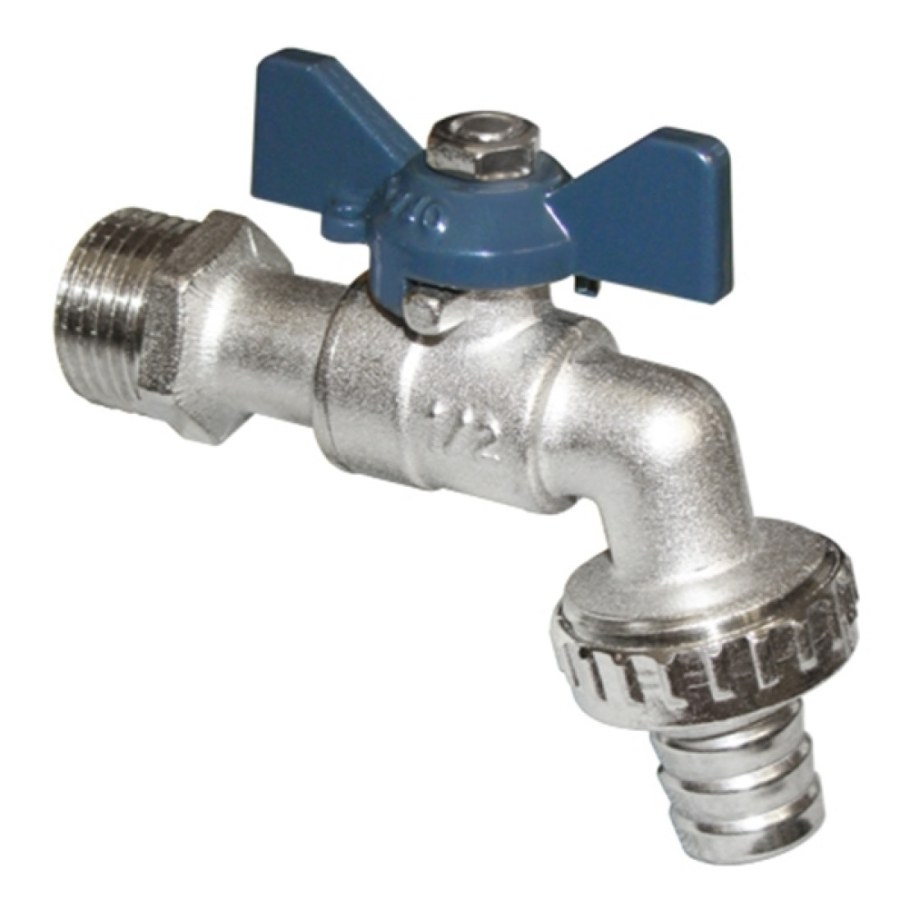 Кран водоразборный со штуцером 3/4' НР бабочка никелированный 01490 aqualink