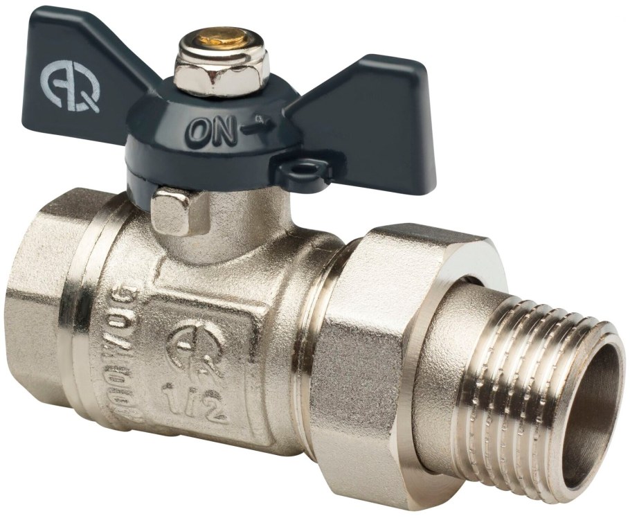 Кран шаровой со сгоном прямой fm 1/2 u b гайка-штуцер бабочка (aqualink 100/10)