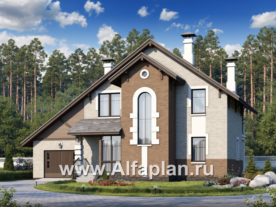 Проекты домов из газобетона с мансардой и гаражом Альфаплан