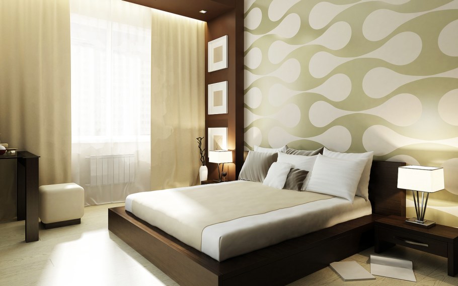 Интерьер в спальной комнате обои