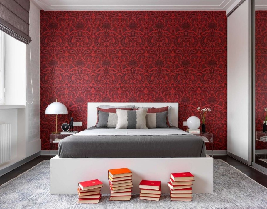 Обои в спальню комбинированные двух цветов