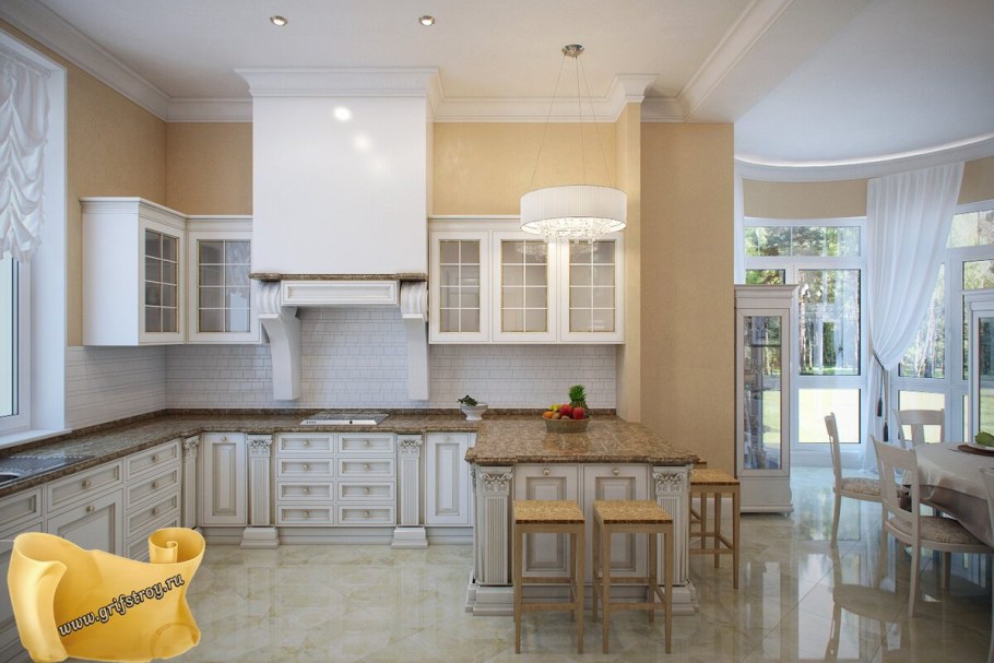 Светлая кухня в частном доме