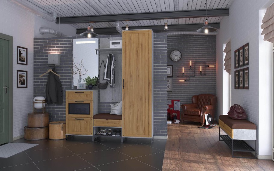 Техно прихожая №2 (дуб крафт белый/серый шифер)