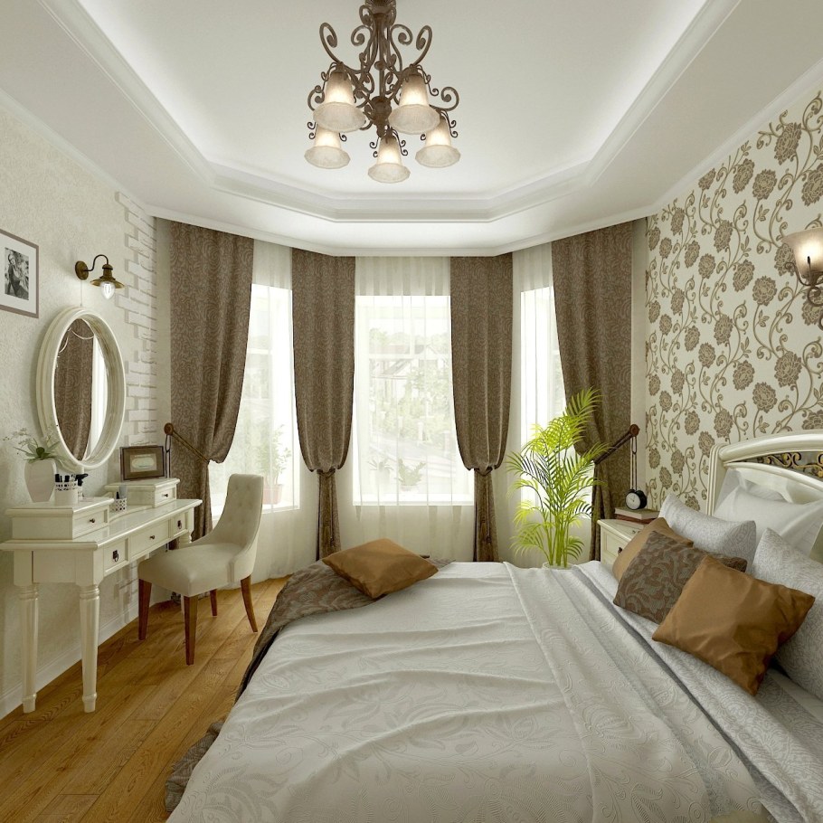 Интерьер спальной комнаты в частном доме