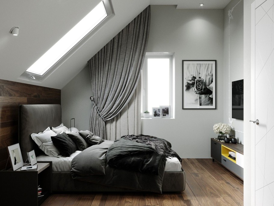 Шторы в мансарде в современном стиле