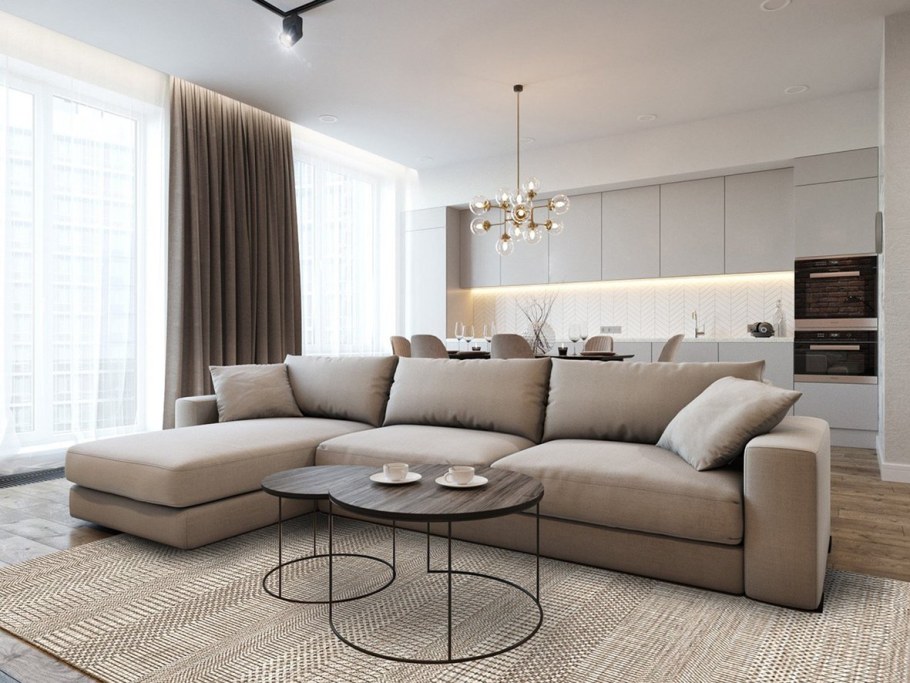 Бежевый диван в интерьере