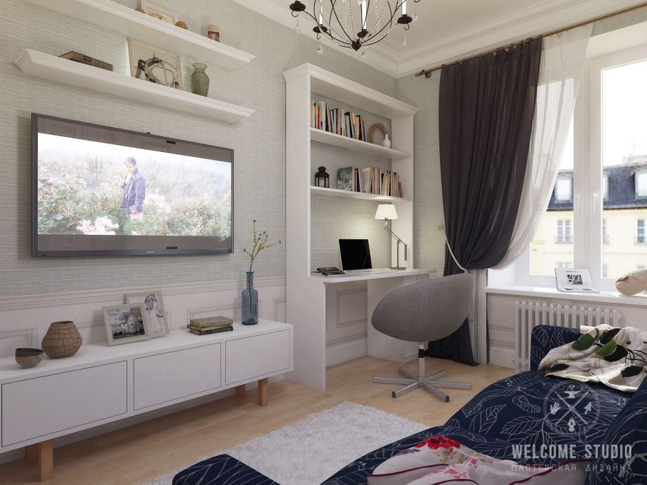 Гостиная с рабочим местом у окна
