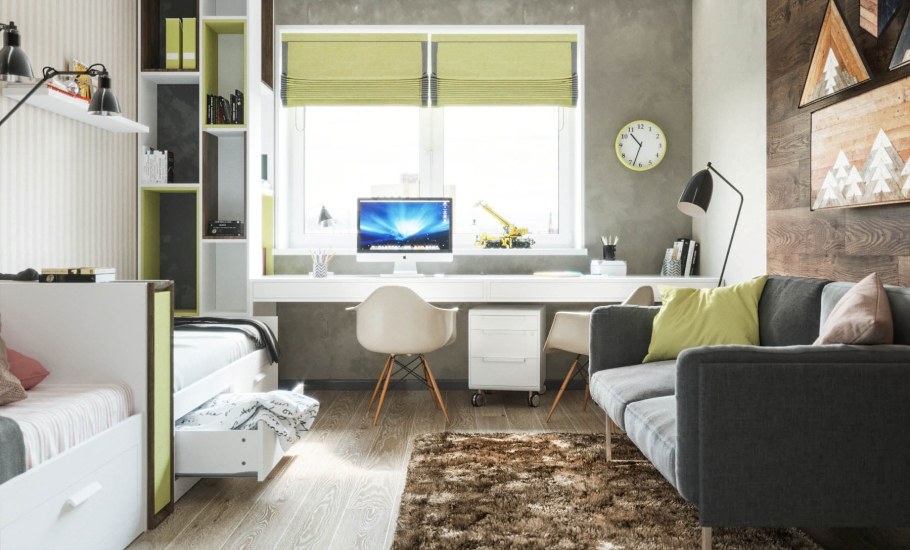 Спальня с рабочей зоной для мальчика