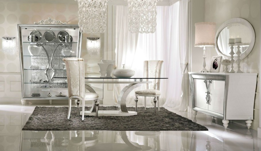 Гостиная белая с серебром