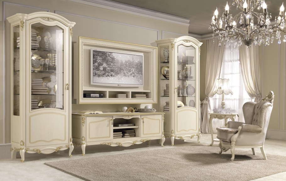 Белая мебель для гостиной классика недорого и ковер