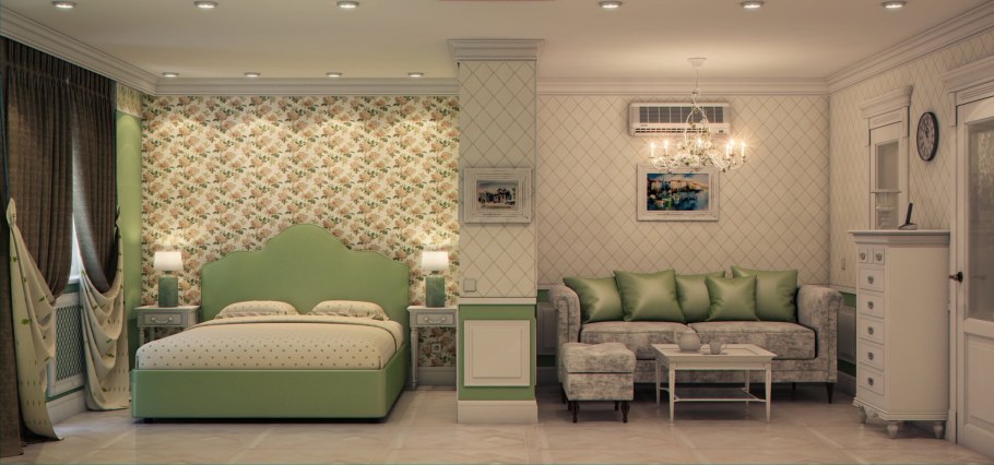 Обои компаньоны в интерьере спальни гостиной