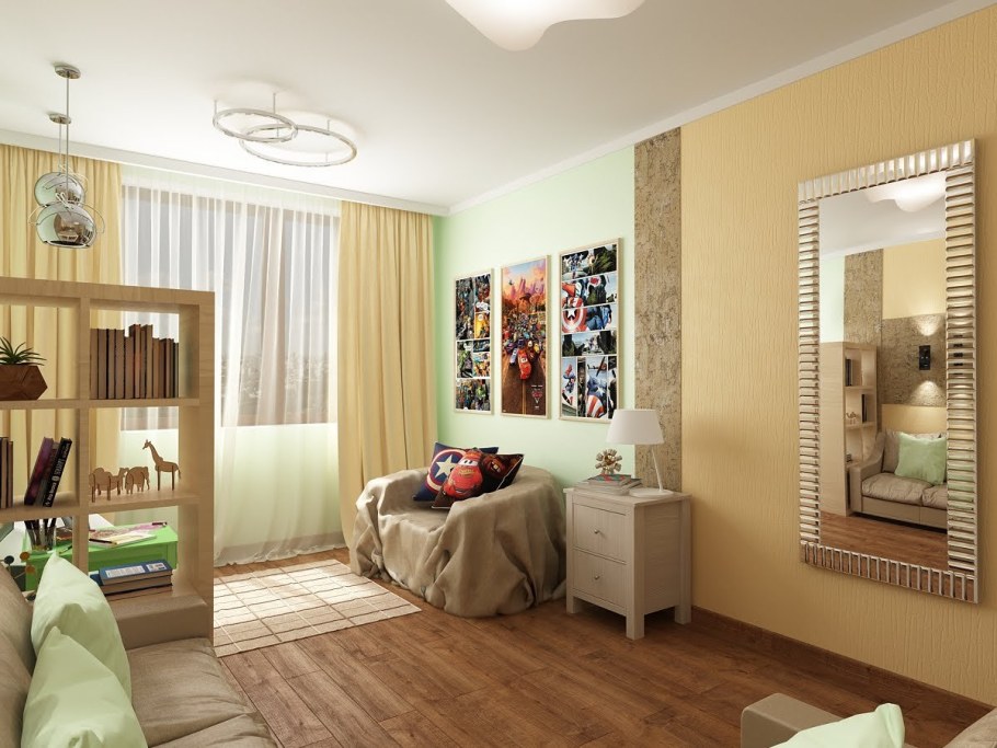 Гостиная спальня детская в одной комнате