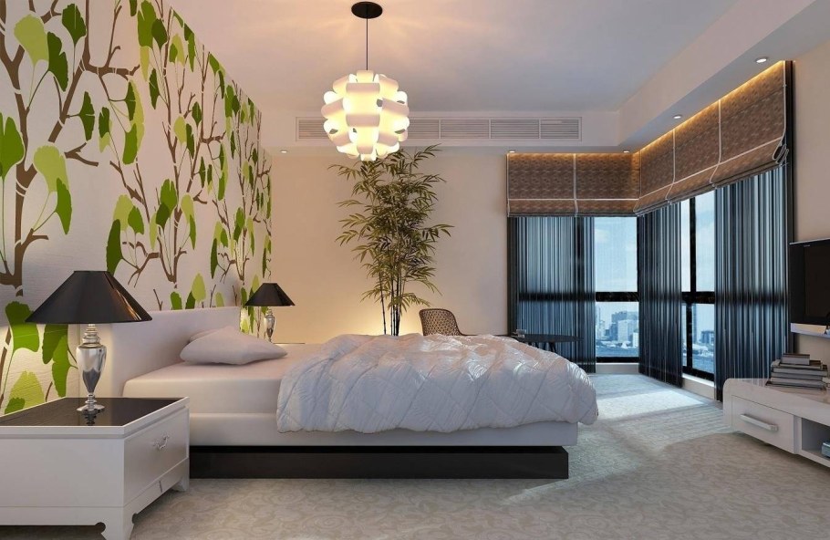 Зонирование стен обоями в спальне