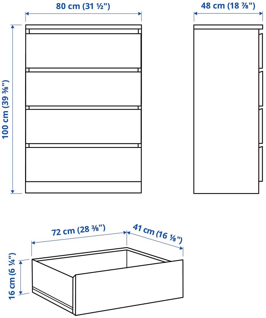 МАЛЬМ комод с 3 ящиками, дубовый шпон80x78 см